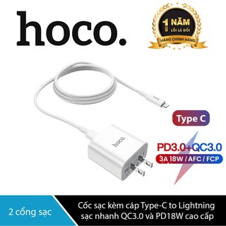 Bộ sạc hoco c76 kèm cáp type-c to lightning hỗ trợ sạc nhanh qc3.0 và pd18w