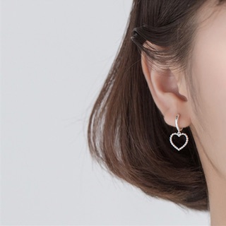 Bông Tai,Khuyên Tai Bạc 925 Hình Tròn Thả Tim Xinh Xắn