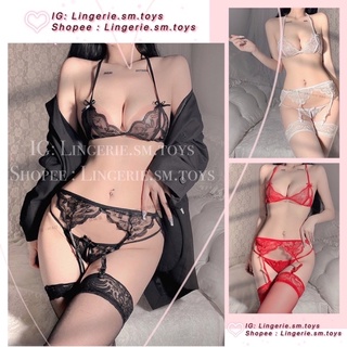 Nội Y Ren Mỏng Quần Không Đáy + Đai Eo Kẹp Vớ Gợi Cảm • Nội Y Sexy • Đồ Lót Mặc Nhà Quyến Rũ