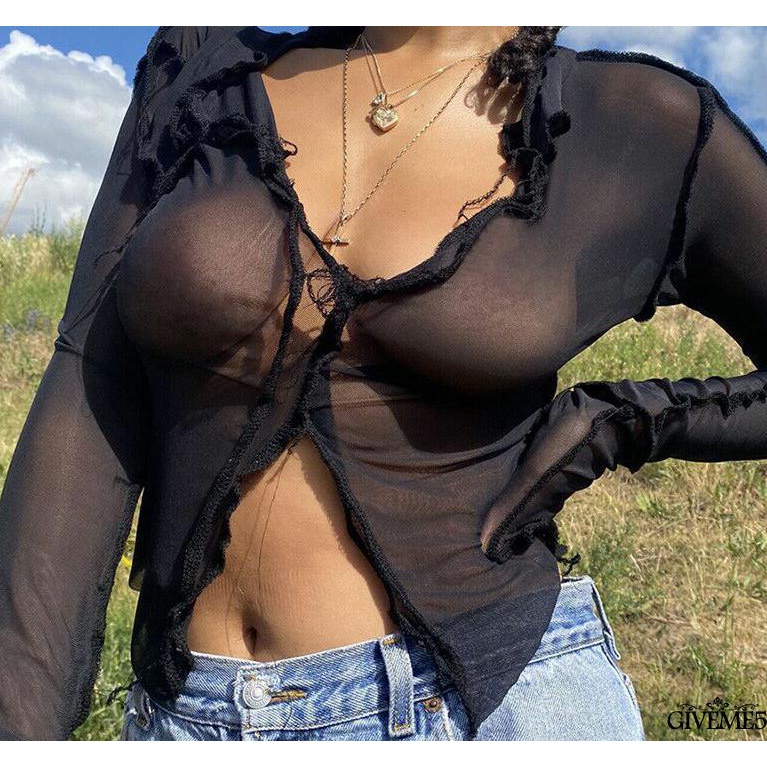 Áo lưới tay dài xuyên thấu thời trang dành cho nữ