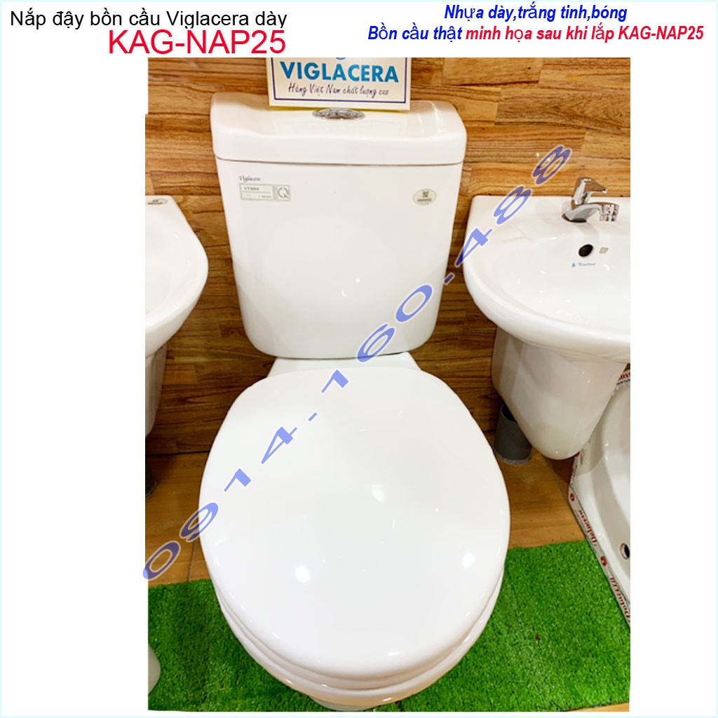 Nắp đậy bồn cầu Viglacera KAG-NAP25, nắp bàn cầu cao cấp dày nhựa trắng bóng cao cấp tuyệt đẹp