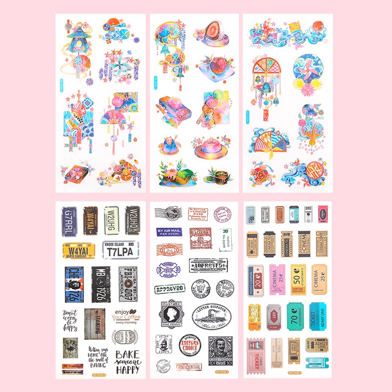 Set 3 Tấm Sticker Dán Trang Trí Bằng PVC Trong Suốt Phong Cách Retro