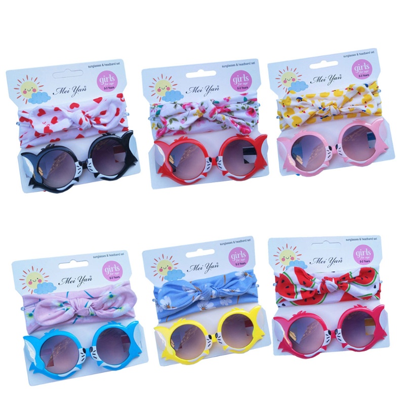 Bộ 2 Món Mắt Kính + Băng Đô Kiểu Hoạt Hình Chống Tia UV Thắt Nút Dùng Làm Phụ Kiện Chụp Ảnh Cho Bé