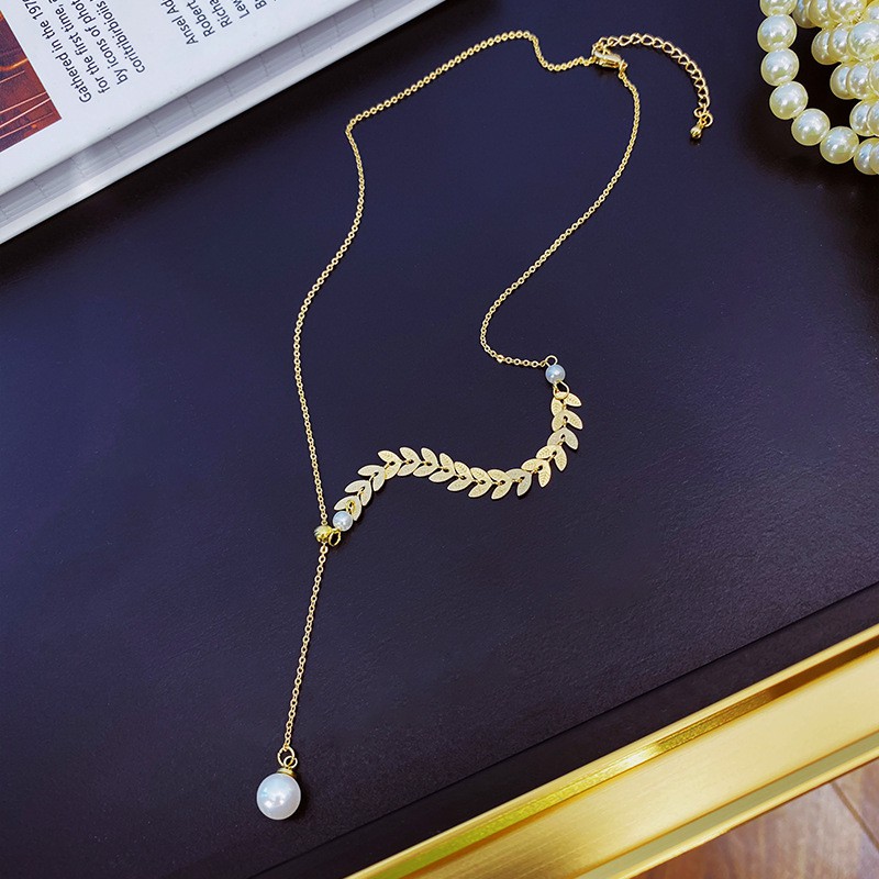 ins cold wind wheat ear pearl jewelry necklace female tide net red explosion style decorative clavicle chain simple temperament necklace