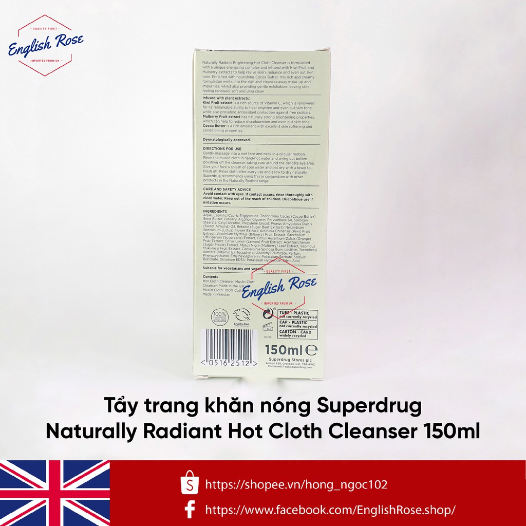 Tẩy trang khăn nóng Superdrug Naturally Radiant Hot Cloth Cleanser 150ml