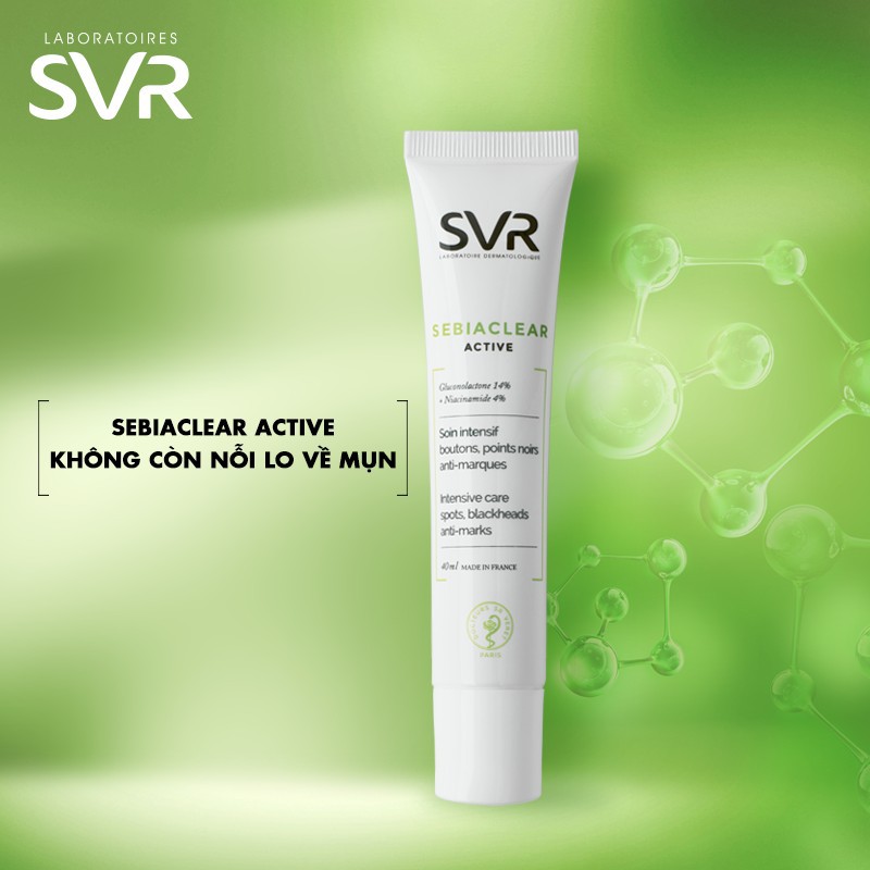 [Tem chính hãng] Kem làm giảm mụn và loại bỏ dầu SVR sebiaclear active 40ml