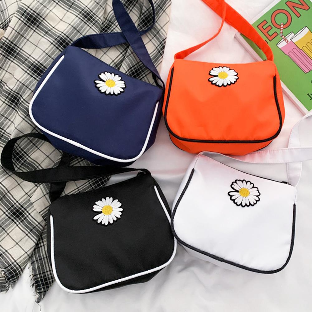 💝HY Phụ nữ Túi vải nhỏ Túi Daisy Túi xách cotton nhỏ Totes Cô gái tương phản Canvas Túi đeo vai