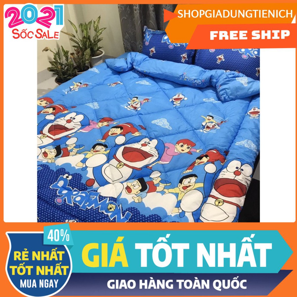 Bộ chăn phao ga gối poly hàn mẫu doremon nobita