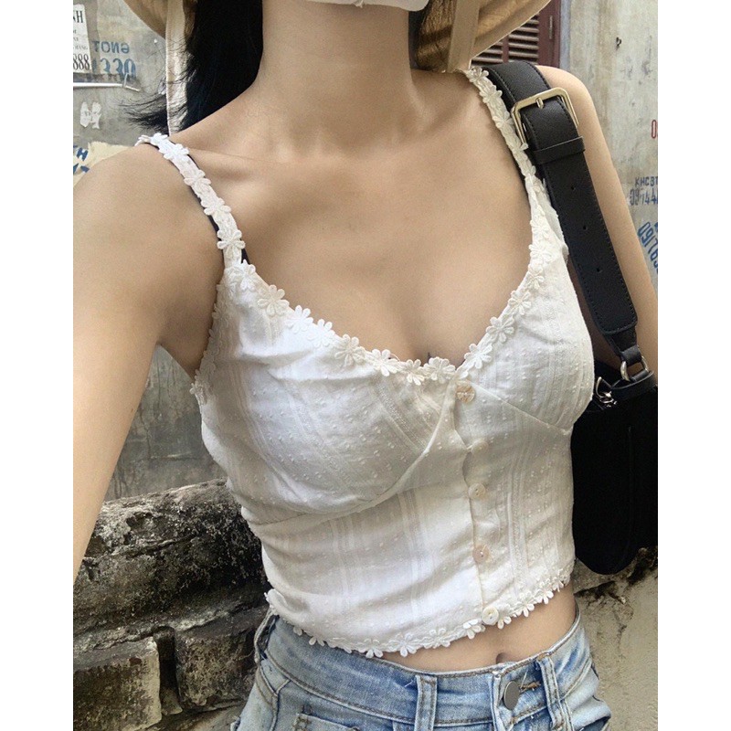 Áo hai dây hoa blance( sẵn )