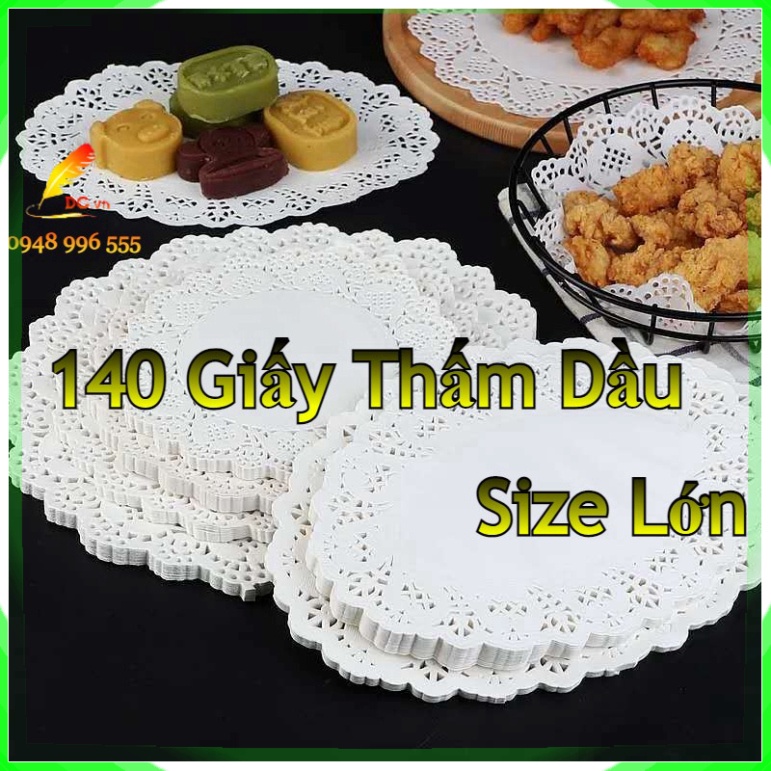 140 Giấy Thấm Dầu Ăn Size lớn 21cm Cao Cấp Họa Tiết Ren Sang Trọng Hình Tròn Lót Bánh - Đồ Ăn - Thấm Hút Tốt - BH