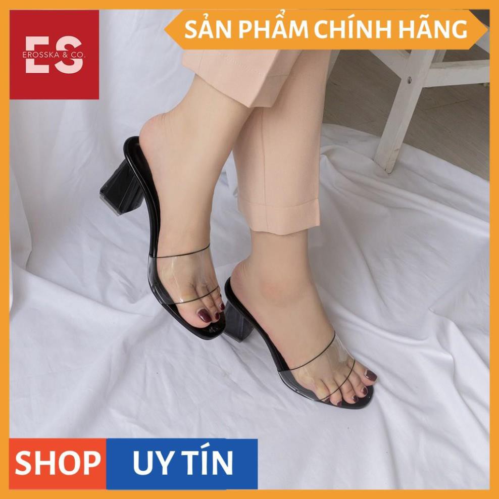 Dép cao gót quai trong Erosska thời trang mũi vuông gót trong cao 9cm màu đen _ EM040 | BigBuy360 - bigbuy360.vn