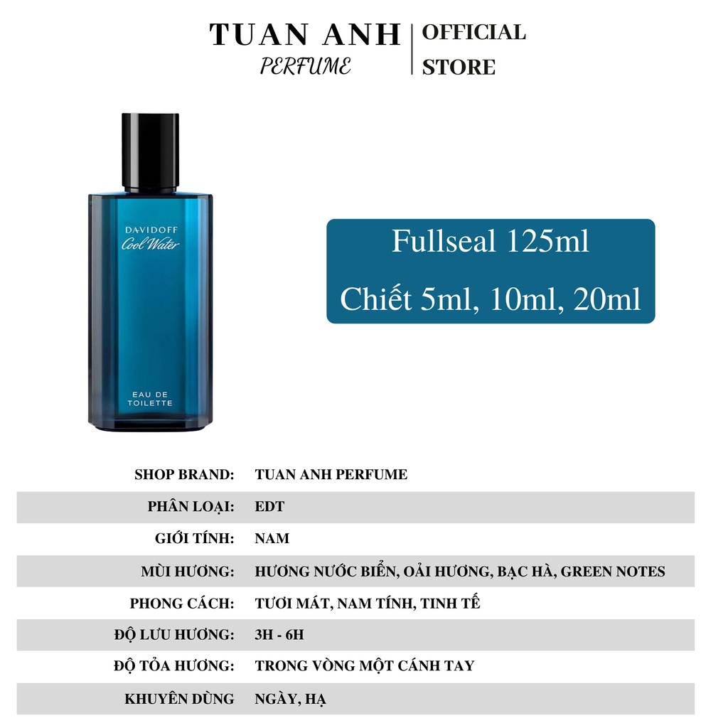 Nước hoa nam chính hãng thơm lâu Davidoff Cool Water Man mùi mát cao cấp TUANANHPERFUME