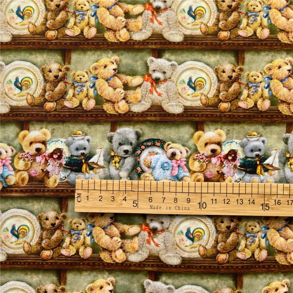 Vải Cotton In Hình Gấu Bông Phong Cách Vintage Dùng May Vá Thủ Công DIY