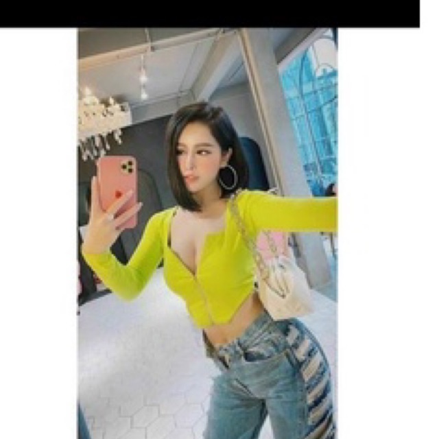 Áo croptop Dây kéo sexy, chất borip mát xịn alohashop91