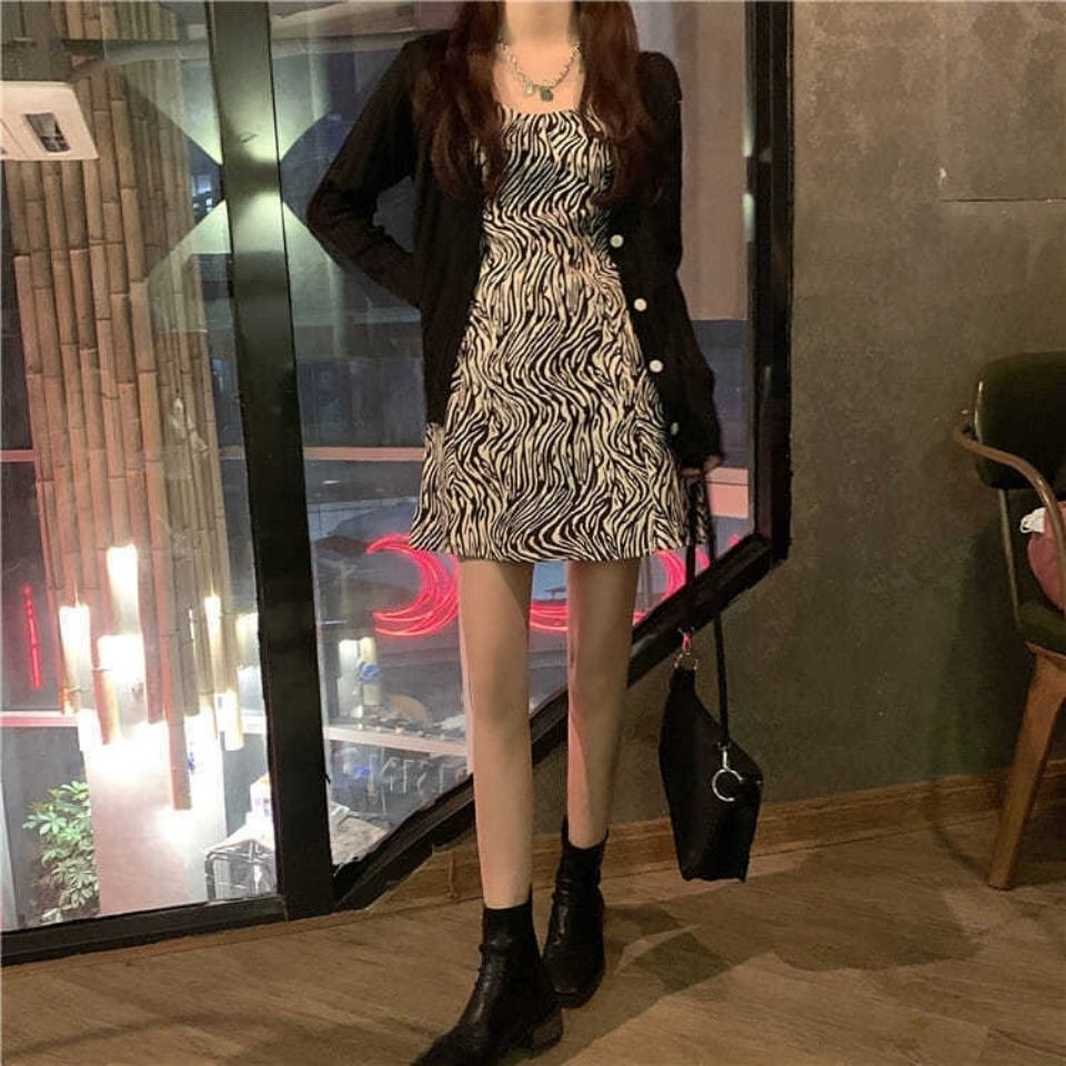 Bộ Áo Khoác Cardigan + Đầm Hai Dây Họa Tiết Ngựa Vằn Thời Trang Mùa Hè Dành Cho Nữ