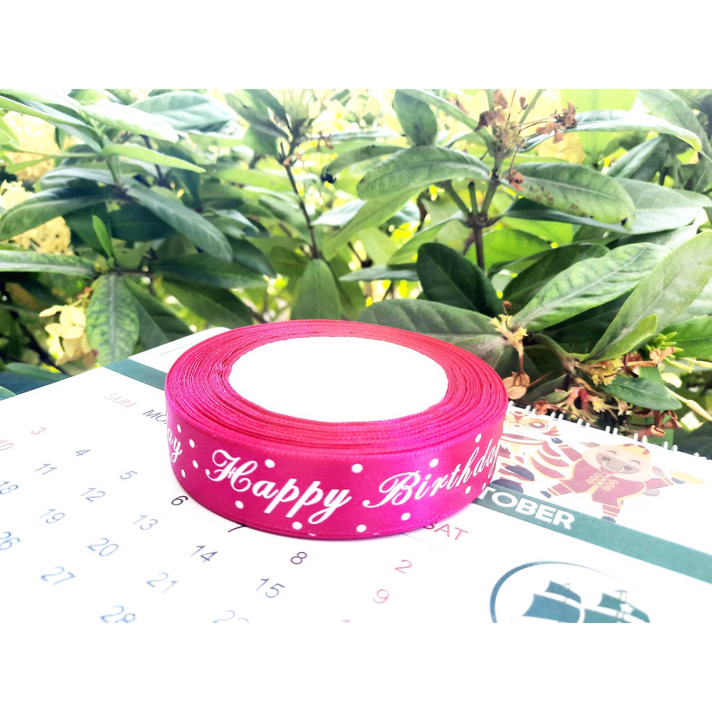 Trang Trí Bánh Sinh Nhật Bánh Kem - RUY BĂNG LỤA IN CHỮ HAPPY BIRTHDAY QUẤY BÁNH