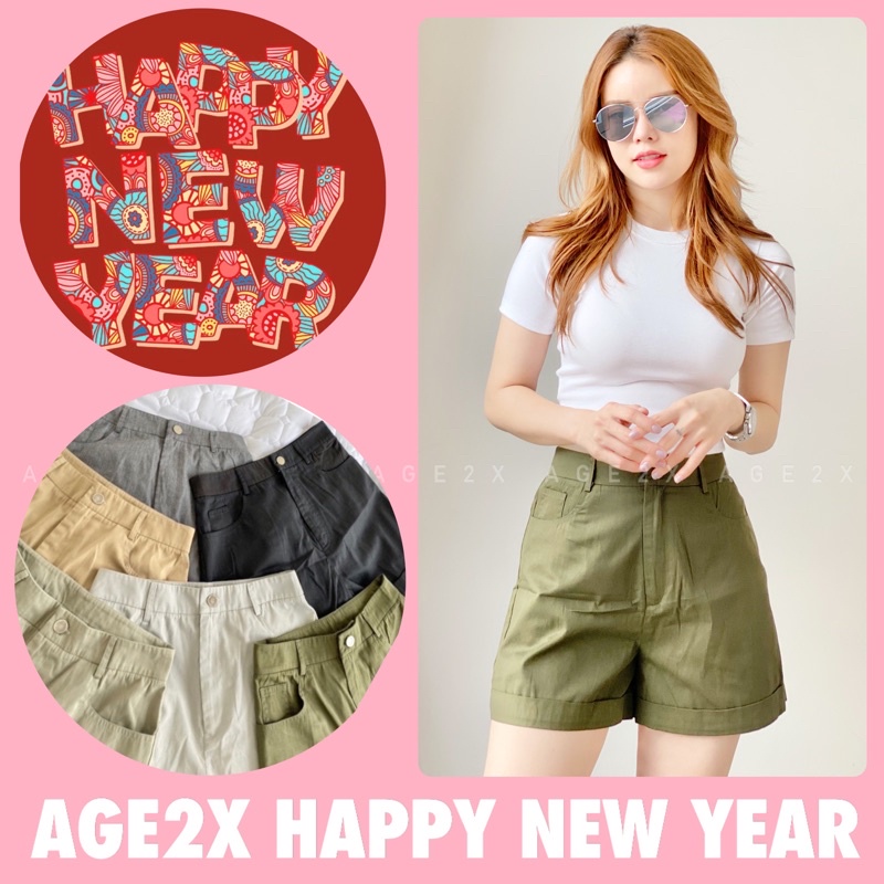 ⚠️HÌNH THẬT⚠️ Quần short nữ Lưng Cao chính hãng AGE2X chất kaki được wash mịn, Ống rộng, lên Phom Siêu Yêu