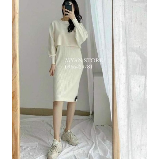 Đầm thun gân + áo