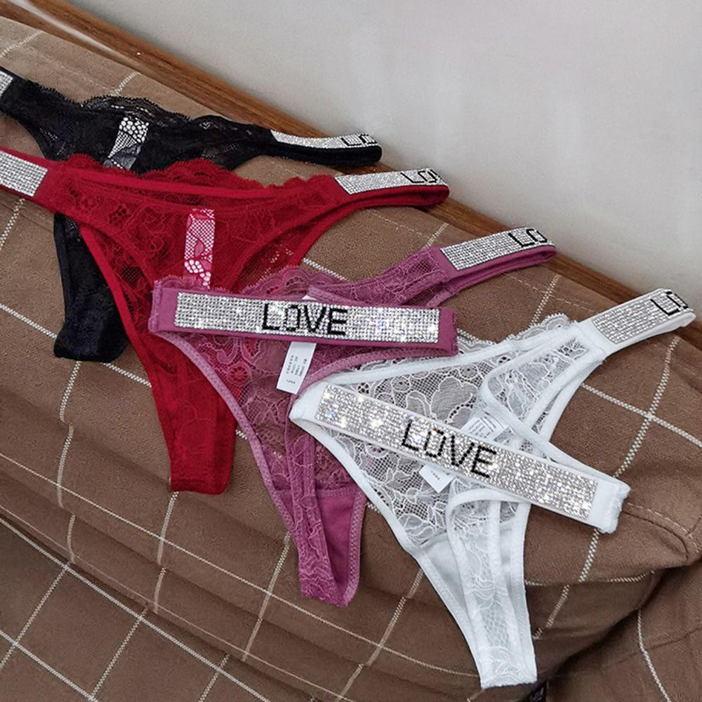 Quần Lót Nữ In Chữ Cái Phối Ren|Quần Lót Lọt Khe Eo Thấp Thời Trang