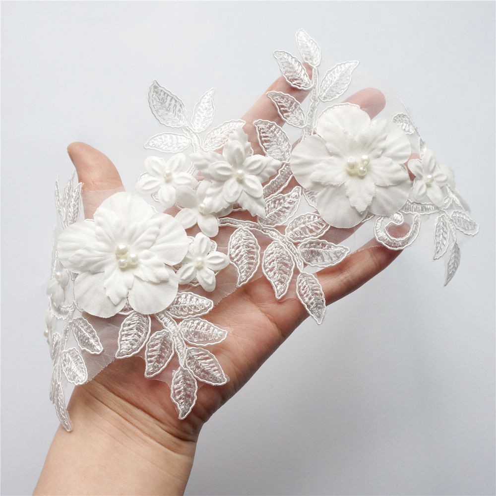 Vải Ren Thêu Hoa Đính Ngọc Trai Dùng May Váy Cưới diy