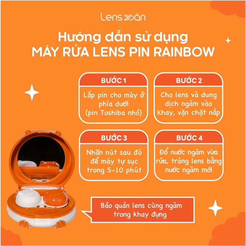 MÁY RỬA LENS PIN RAINBOW | LENS XOẮN | MÁY RỬA LENS/KÍNH ÁP TRÒNG