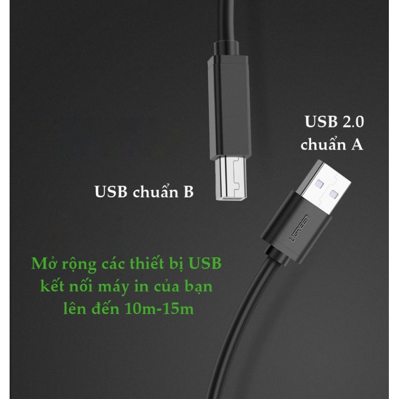 Cáp máy in USB 2.0 dài 10m có IC khuếch đại chính hãng UGREEN 10374 - Cáp máy in USB 2.0 chất lượng cao