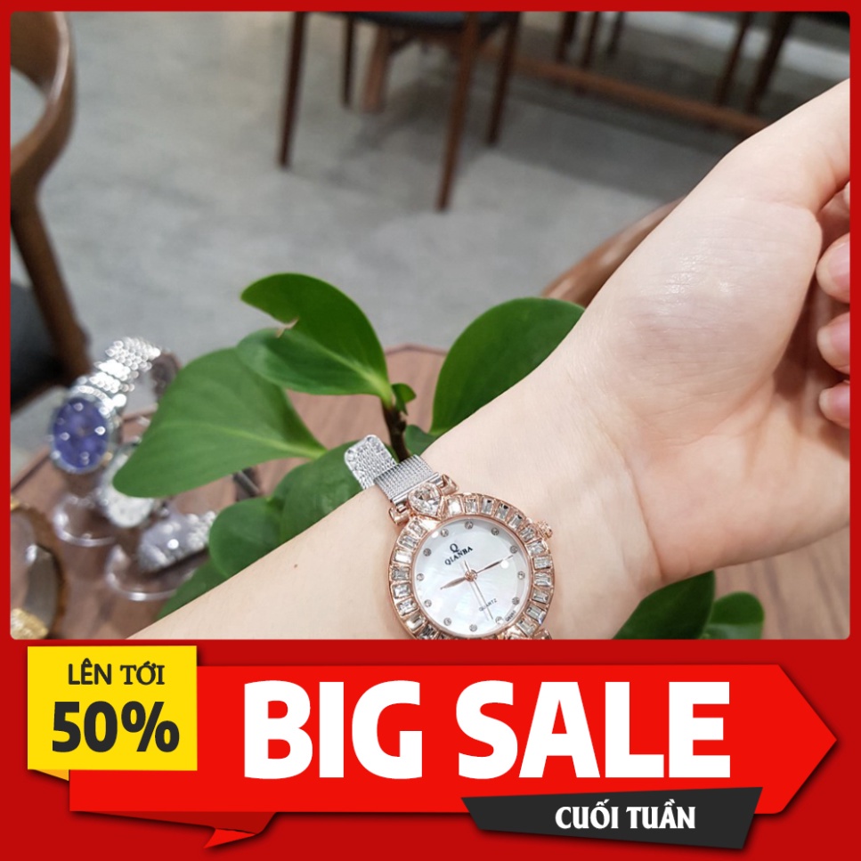 BIG SALE LỚN NHẤT NĂM Đồng hồ nữ Quianba đính kèm đá gold color hồng chống thấm nước chống trầy vô cùng Tony Watch 68 BI