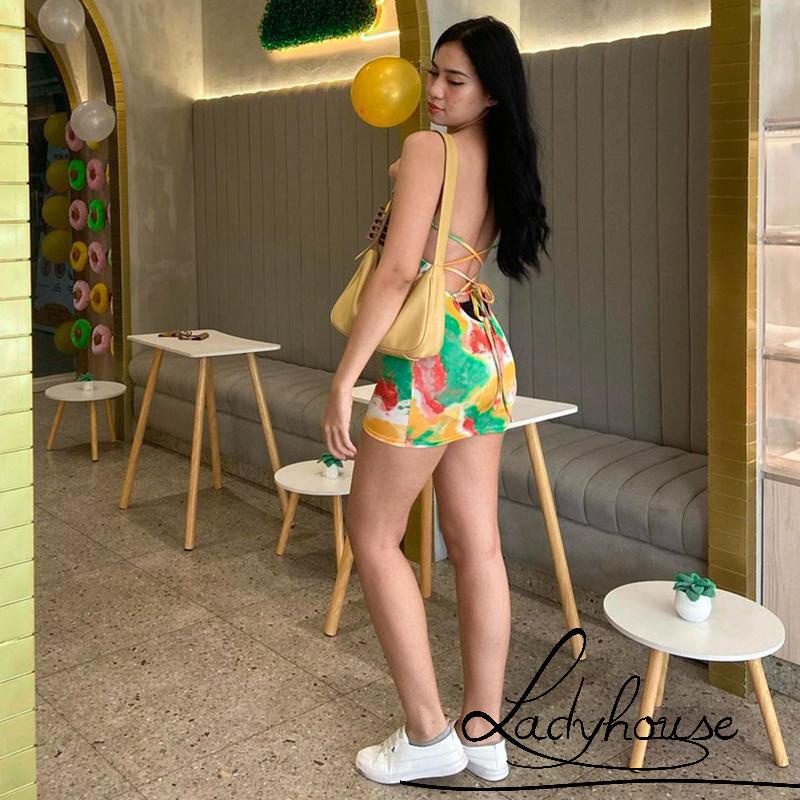 Đầm không tay dáng ôm Hở Lưng Cắt Sâu Nhuộm Họa Tiết Màu Loang Thời Trang Mùa Hè Cho Nữ