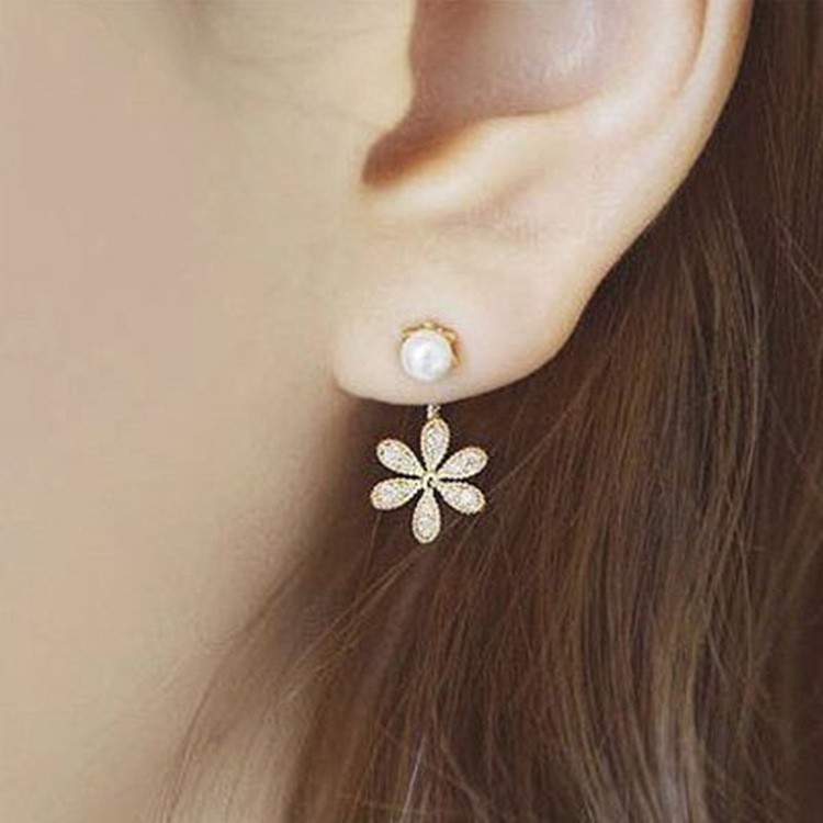Bông tai hoa năm cánh treo nữ bạc