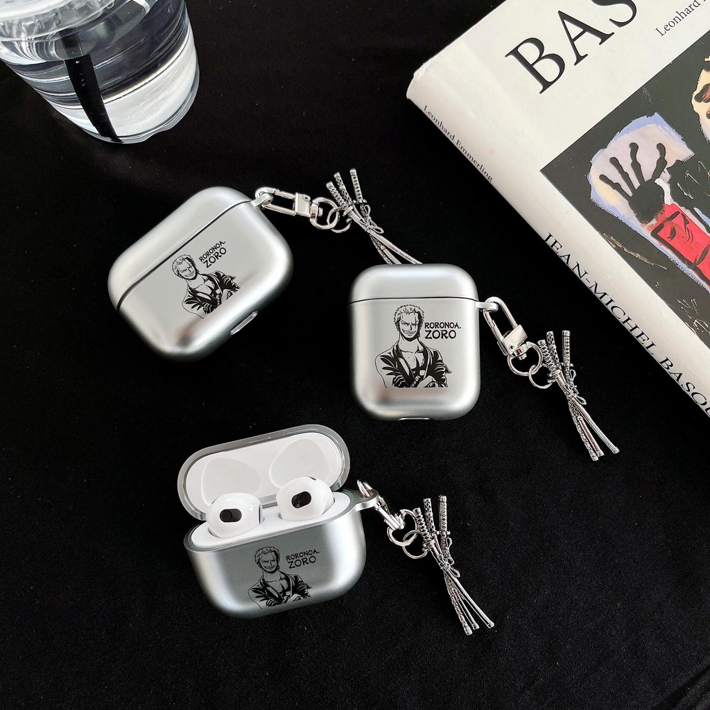Vỏ Bảo Vệ Hộp Sạc Tai Nghe Bluetooth AirPods 1 2 pro 3 2021 gen3 Bằng PC Cứng Mạ Bạc Họa Tiết One Piece Luffy Zoro