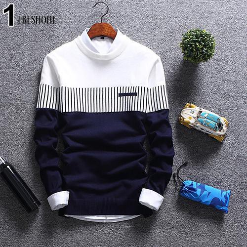 Áo len tay dài phối hai lớp họa tiết sọc dọc thời trang cho nam giới