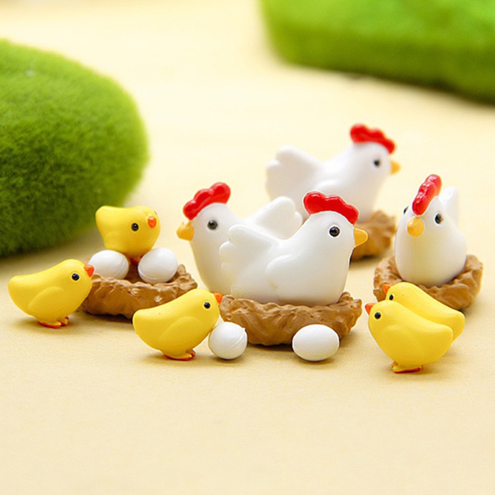 【SPP】12Pcs Miniature Hen Chicken Family Egg Statue Figurine Doll House Garden Decor