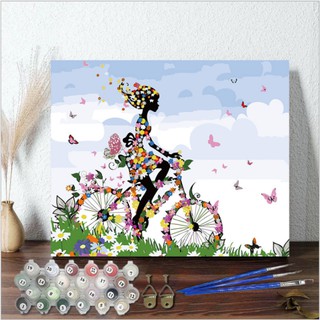 Tranh Sơn Dầu Số Hóa Cô Gái Trên Xe Đạp Vô Tận MiMi Art NH9003 Tranh Tự Tô Màu Theo Số Có Khung Full Phụ Kiện