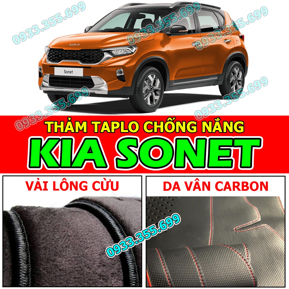 Thảm Taplo KIA SONET bằng Nhung lông Cừu, Da vân Carbon, Da vân Gỗ 2021 2022