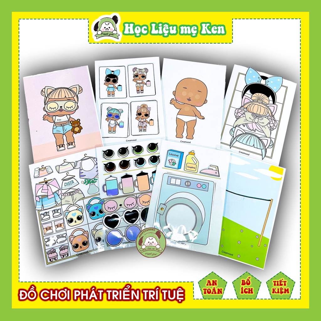 - Bộ sưu tập thời trang Lol suprise, học liệu bóc dán thay quần áo búp bê, montessori
