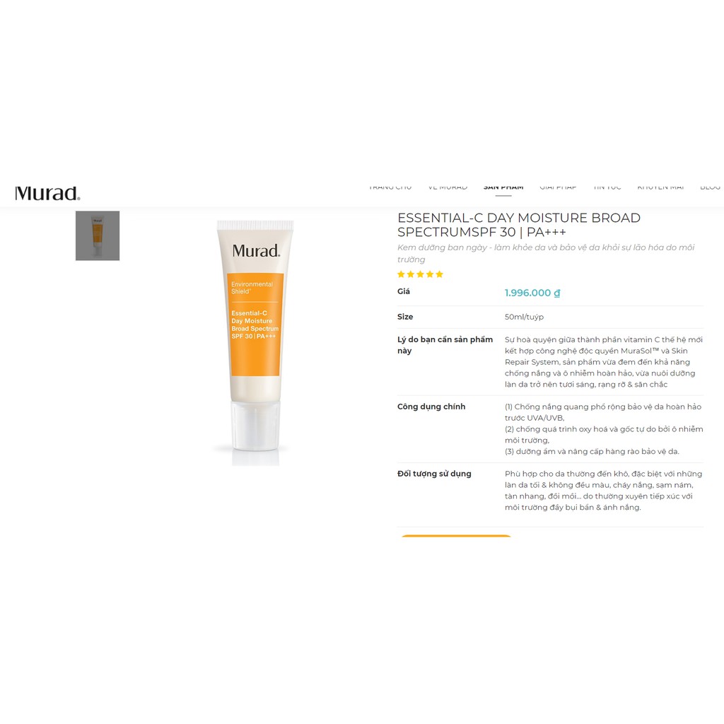 ☀️Kem dưỡng trắng da ban ngày MURAD ESSENTIAL-C DAY MOISTURE BROAD SPECTRUMSPF 30 | PA+++ | BigBuy360 - bigbuy360.vn