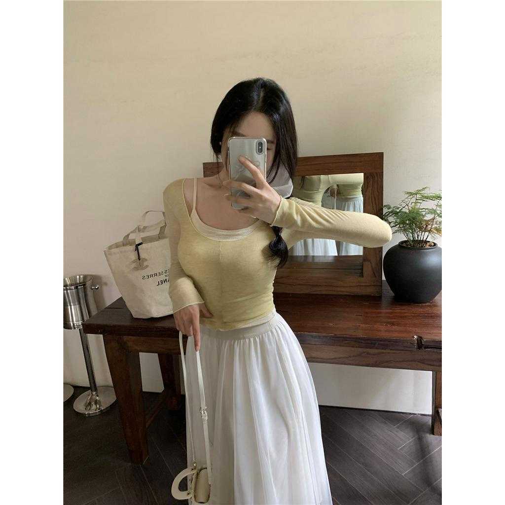 Set Áo Dây Dệt Kim Chống Nắng Có Miếng Lót Ngực Thời Trang Hong Kong Mùa Hè Cho Nữ