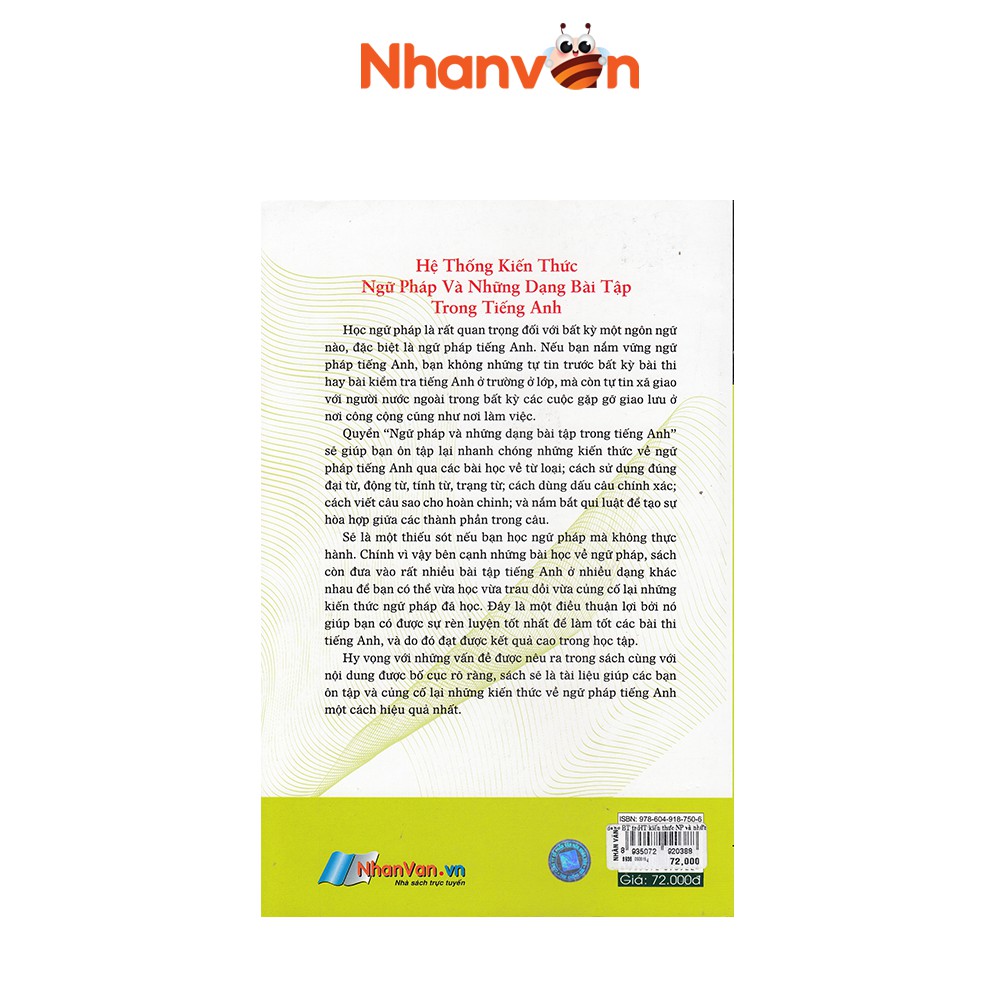 Sách - Hệ Thống Kiến Thức Ngữ Pháp & Những Dạng Bài Tập Trong Tiếng Anh - Độc quyền Nhân Văn