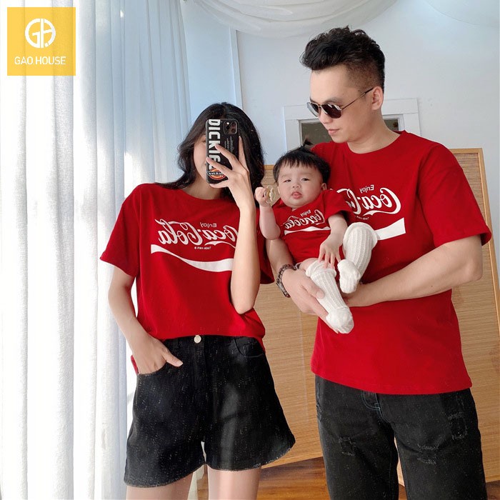 Áo gia đình coca-cola màu đỏ, áo thun nhóm, cặp đôi vải mịn đẹp