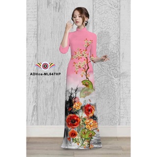Set áo dài lụa nhật in 3D quần + áo