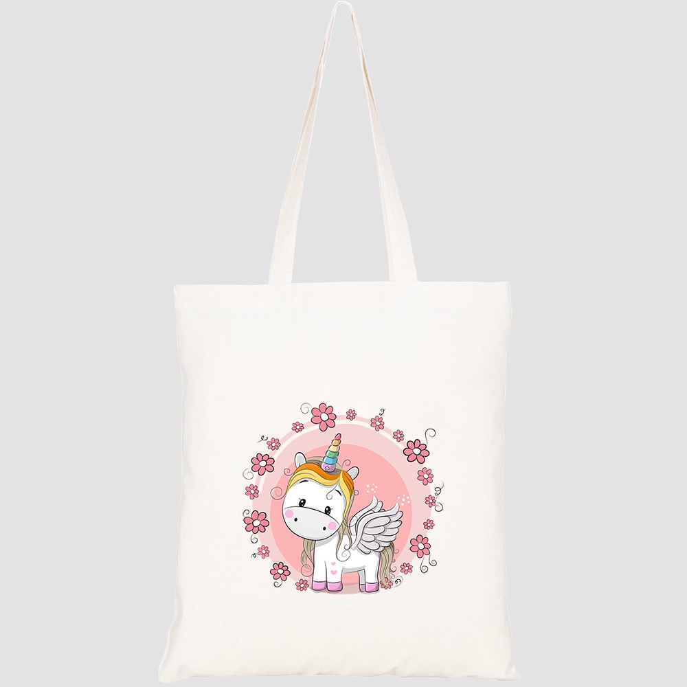 Túi vải tote canvas HTFashion in hình cute cartoon unicorn flowers on HT531