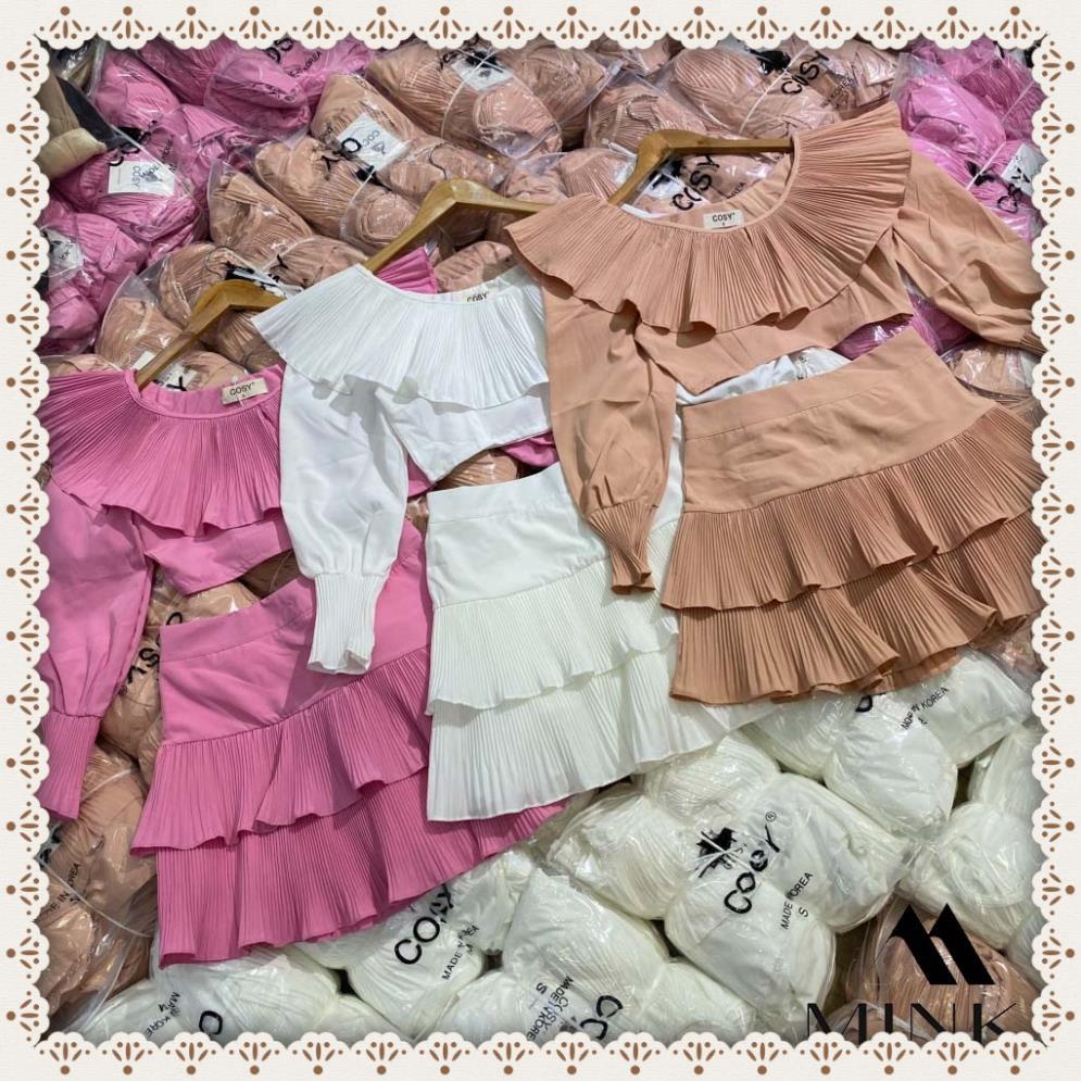 [TTTK] SET ÁO BÈO TRỄ VAI VÀ CHÂN VÁY TẦNG SIÊU HOT - CHẤT LIỆU CAO CẤP - MÀU TRẮNG/ HỒNG/ NUDE | BigBuy360 - bigbuy360.vn