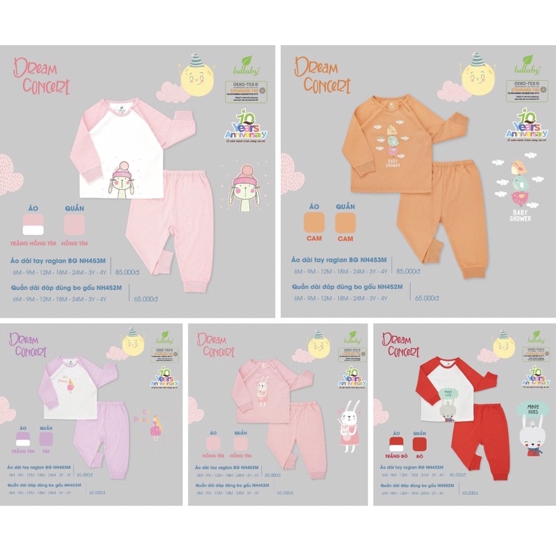 Bộ dài tay mỏng Lullaby bé gái NH453M