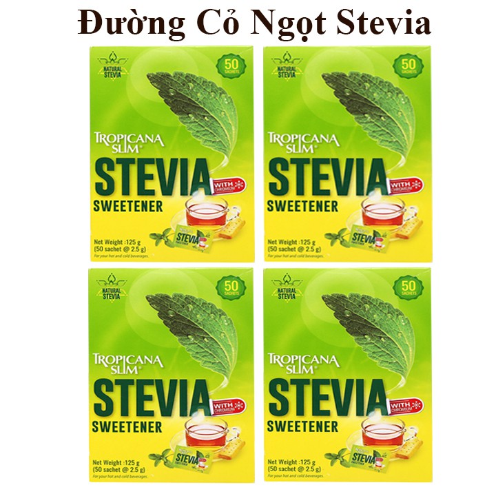 Combo 4 Hộp Đường Ăn Kiêng Nhập Khẩu Indonesia Chiết Xuất Từ Lá Cỏ Ngọt Tropicana Slim Stevia (Date 11/2023)