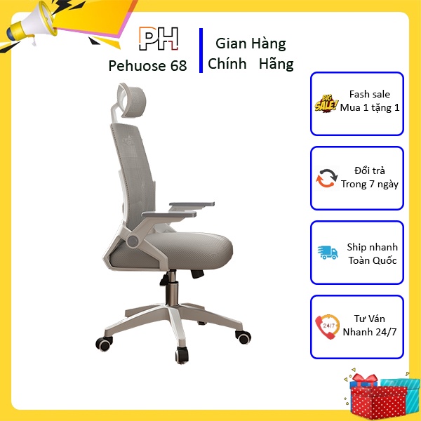 Ghế xoay văn phòng lưng lưới điều chỉnh độ cao có tựa lưng tựa đầu ghế ngồi làm việc