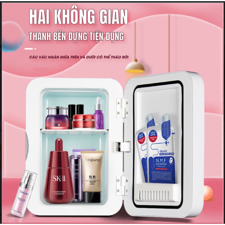 [ BẢO HÀNH 1 ĐỔI 1] Tủ lạnh mini mặt gương đựng mỹ phẩm dung tích 8 Lít 2020