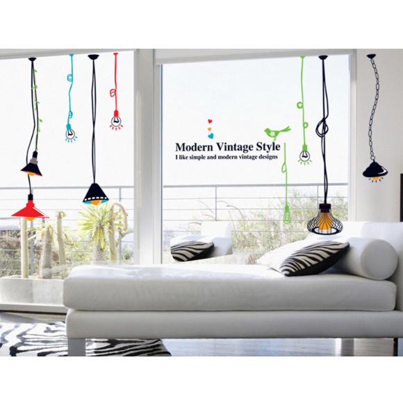 Decal trang trí tường - Bóng đèn cổ điển và chữ tiếng anh