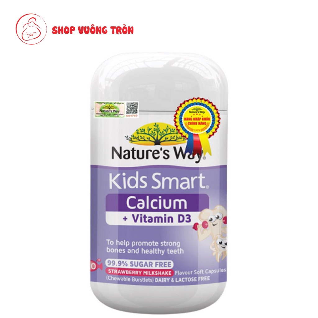 Viên Nhai Cho Bé Nature’s Way Kids Smart Calcium + Vitamin D3 Burstlets Bổ Sung Canxi Giúp Bé Phát Triển Chiều Cao