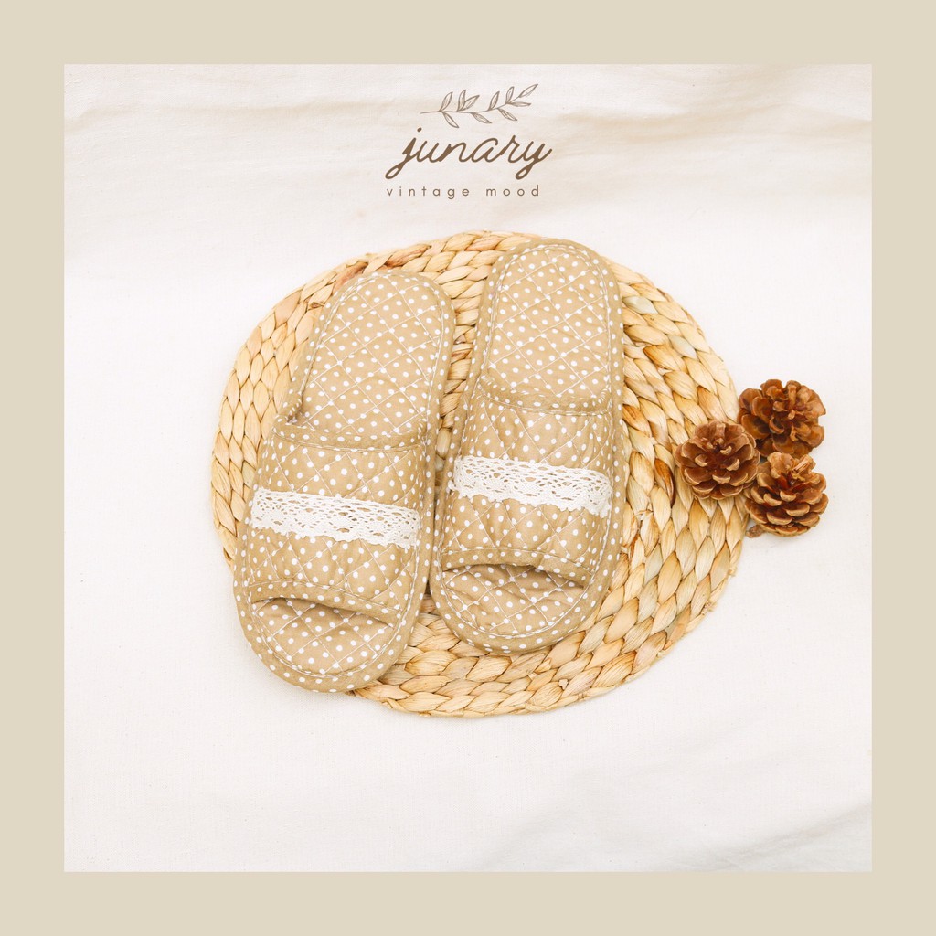 Junarystudio - Dép vải mang trong nhà kiểu dáng vintage, dép đi trong nhà unisex phong cách Hàn Quốc