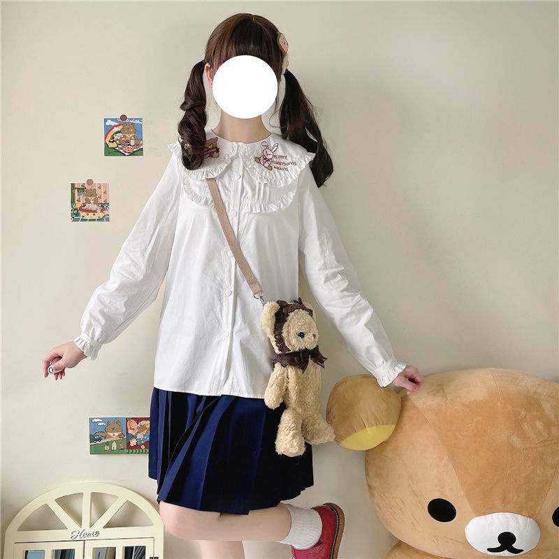 Áo Sơ Mi Mềm Tay Dài Cổ Búp Bê Tai Thỏ Phong Cách Lolita Nhật Bản Dễ Thương Cho Nữ